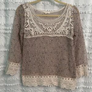 Mystree Beige Lace Accent Blouse